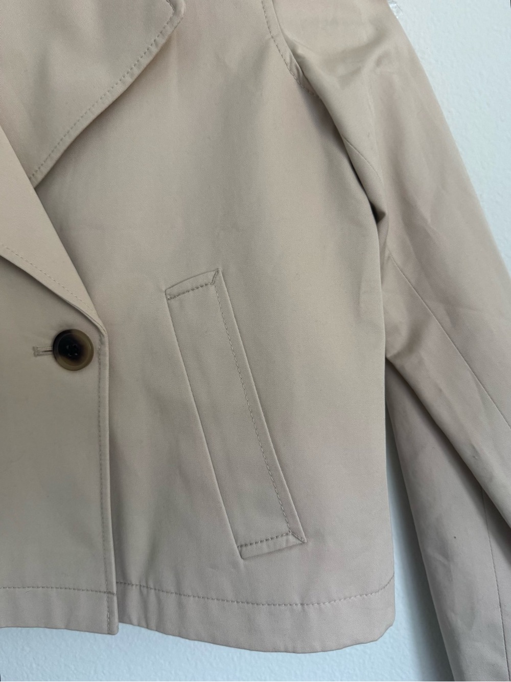 LOFT Beige Cropped Double-Breasted Trench Coat Jacket NWT M academia Preppy Chic - Picture 3 of 11